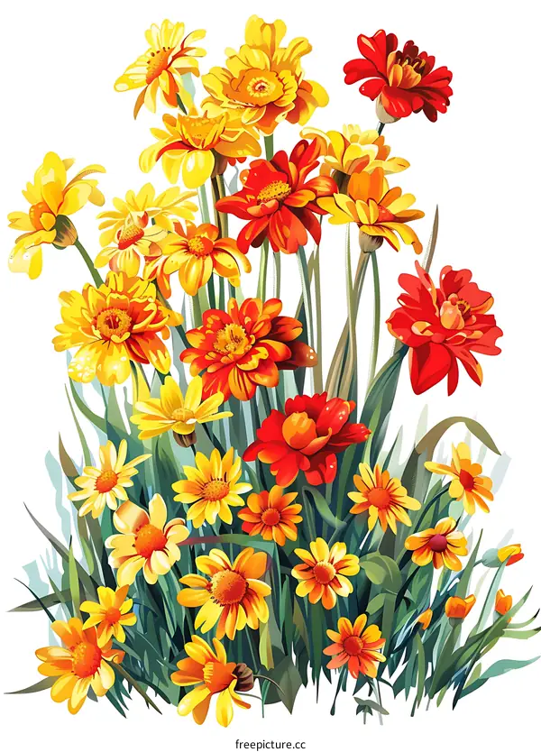 Beautiful Yellow And Red Flowers Illustration