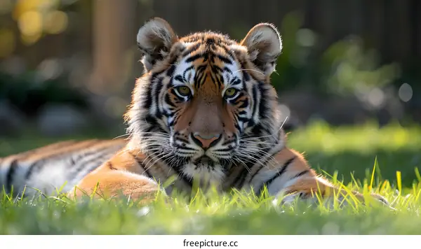 Tiger Cub Relaxing in the Grass