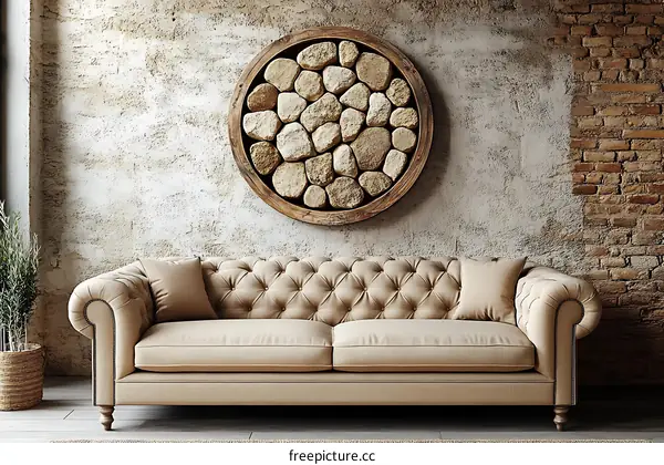 Vintage Living Room with Decorative Stones and Sofa