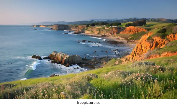 Coastal Cliffs and Ocean Waves at Sunset