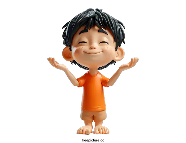 [Transparent Background PNG]3D rendering of a happy cartoon boy