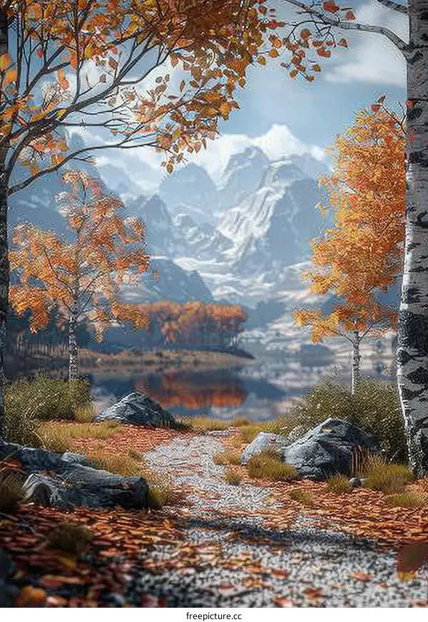 Majestic Autumn Landscape with Rocky Mountains and Serene Lake