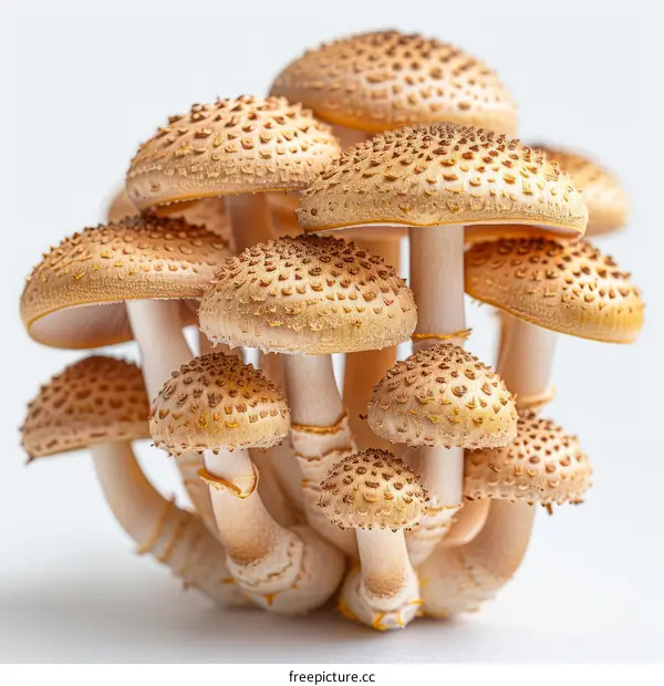 Cluster of brown mushrooms with white background