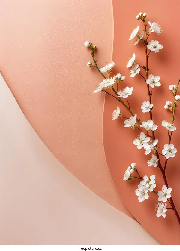 White Flower Branch on Peach and Cream Background