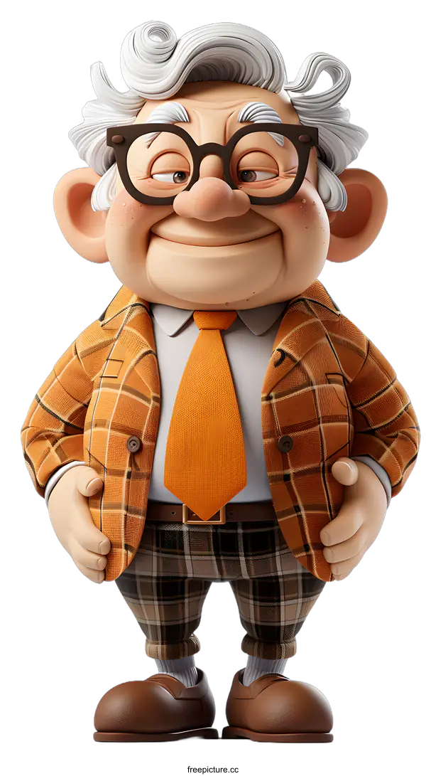 [Transparent Background PNG]3D rendering of a cartoon old man