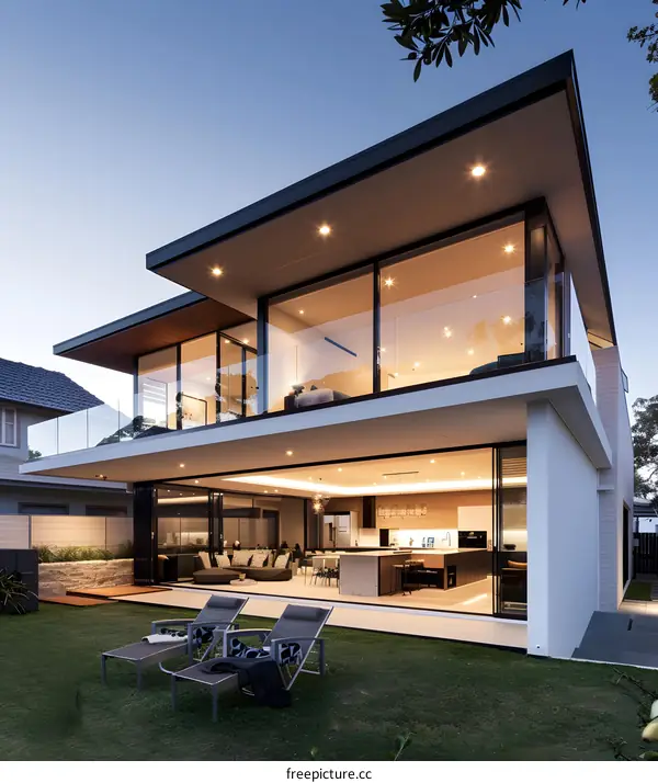 Modern Two Story House with Open Concept Kitchen and Living Room