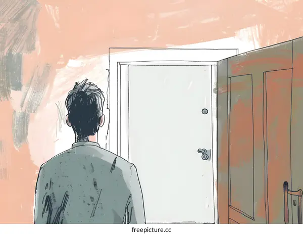 Man Standing in Front of a Door Illustration