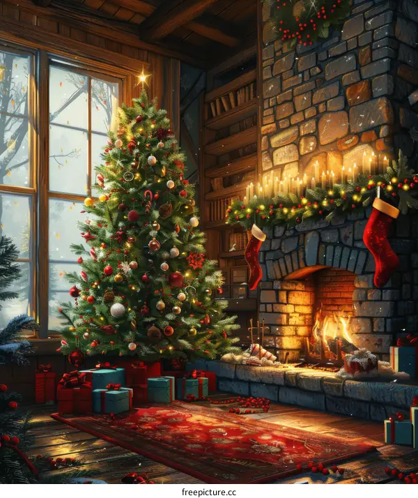 Cozy Christmas Night with Presents and Tree