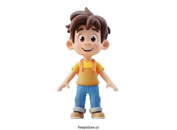 [Transparent Background PNG]Smiling Cartoon Boy on White Background