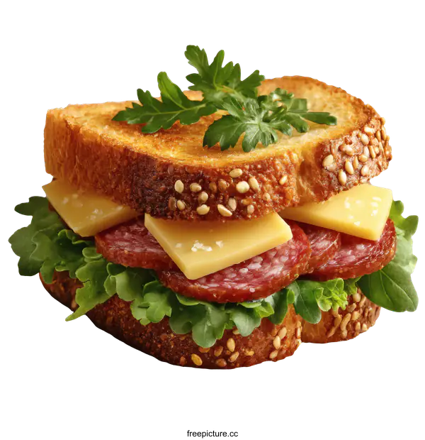 [Transparent Background PNG]Delicious Cheese and Salami Sandwich