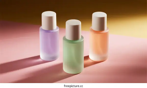 Three Colorful Skincare Bottles on Gradient Background