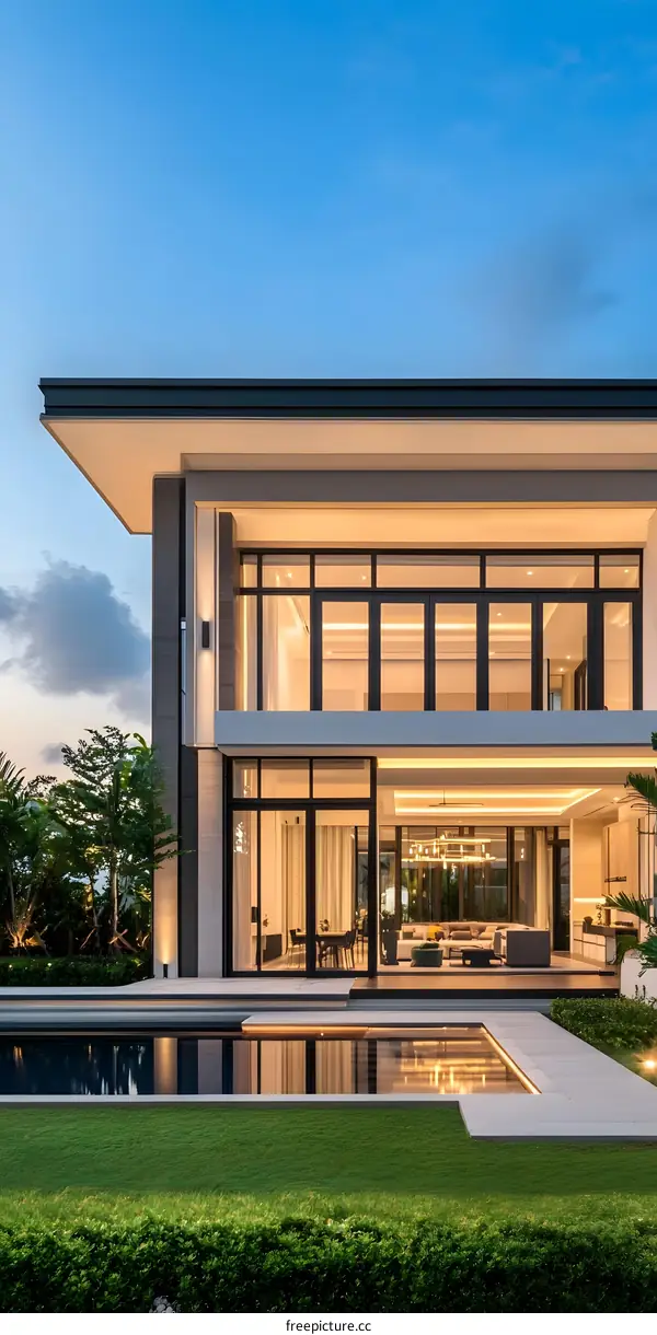 Modern Minimalist House with Pool and Lawn