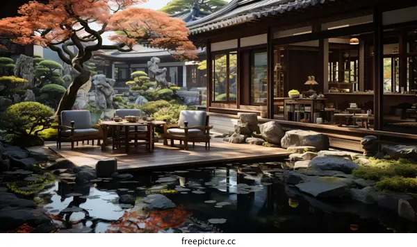 Courtyard with a view of a Zen garden