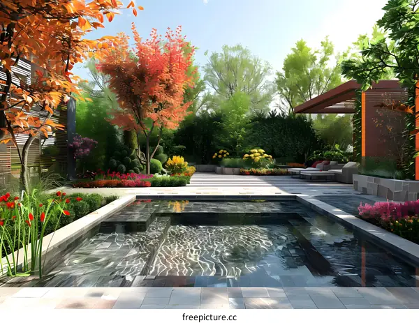 Taking a break by the pool in a beautiful garden