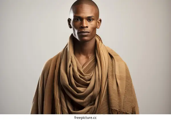 Studio portrait of a young African-American man wearing a brown scarf