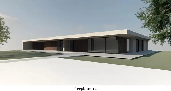 Modern Architectural Design of House with Concrete Walls and Wooden Accents