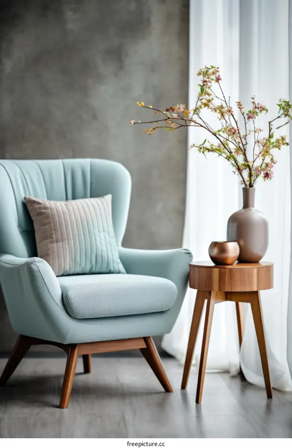 A Stylish Living Room with a Comfortable Armchair and a Side Table