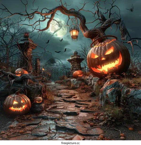 Eerie Halloween Pumpkin Jack-o'-Lantern