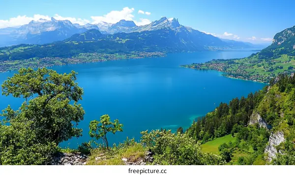Swiss Lake Mountain Scenery Picturesque View