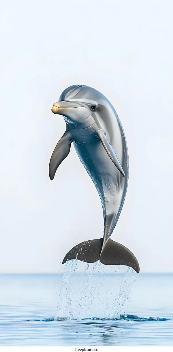 Dolphin Jumping Out of the Water with Tail Up