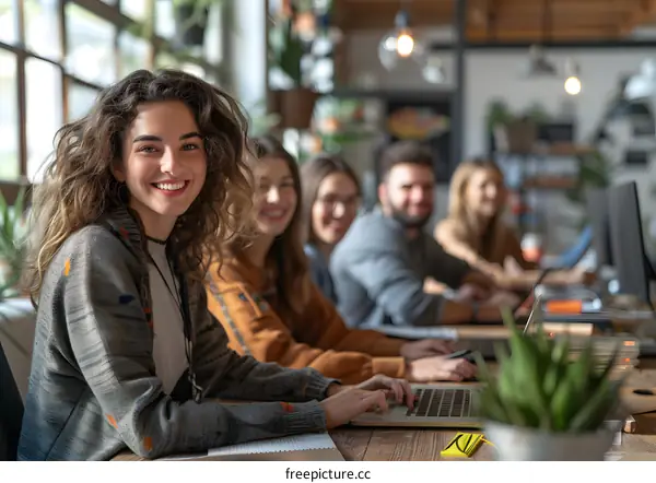 Group of Young Professionals Working Together in a Modern Office Space