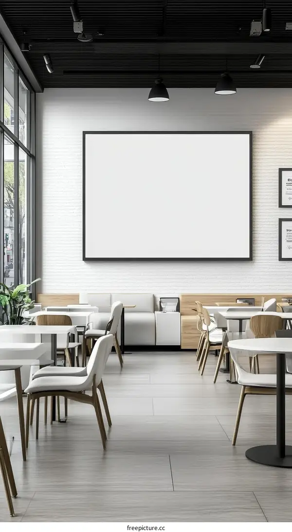 Modern Cafe Interior Mockup with Blank Display