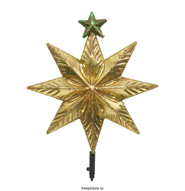 [Transparent Background PNG]Gold Star Christmas Tree Topper with Green Star