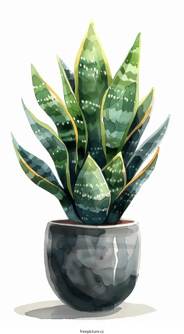 Snake Plant Watercolor Illustration