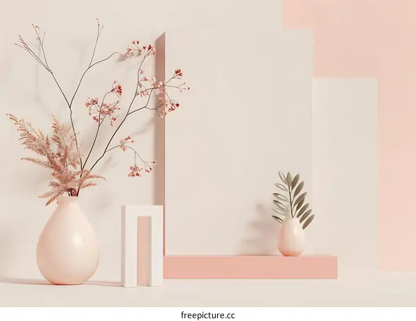 Minimalist Aesthetic White And Pink Background With Flowers In A Vase