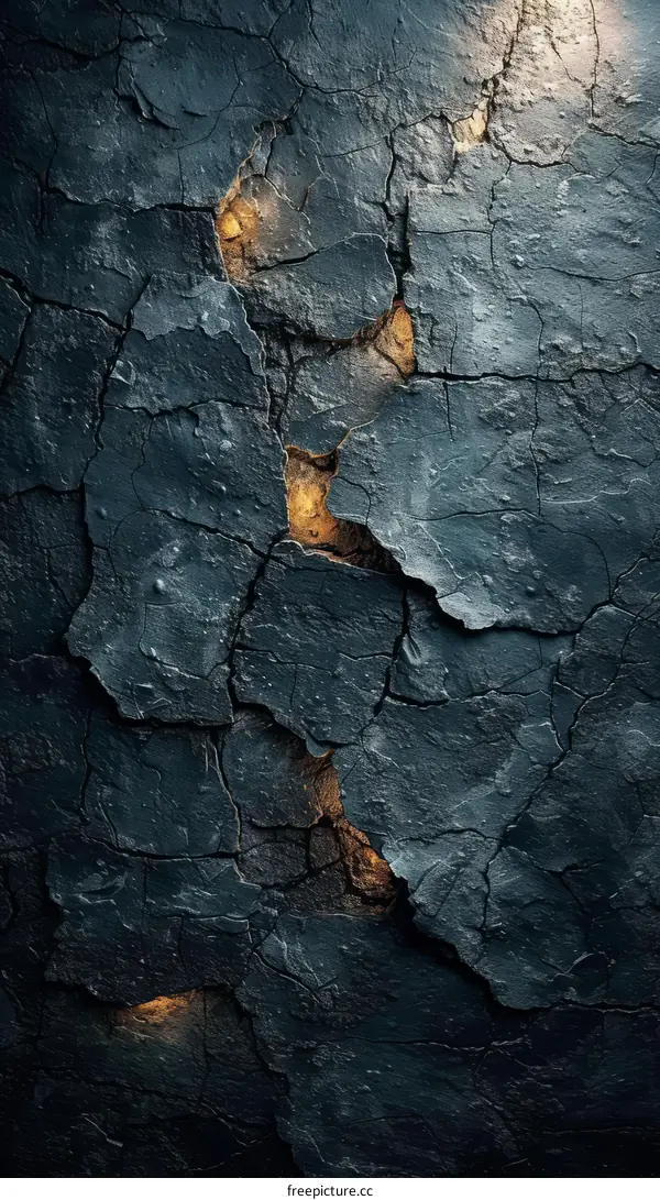 Glowing cracks in a dark wall
