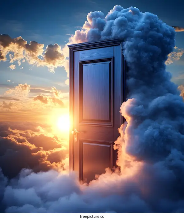 Door to the Sky with Clouds and Sunset