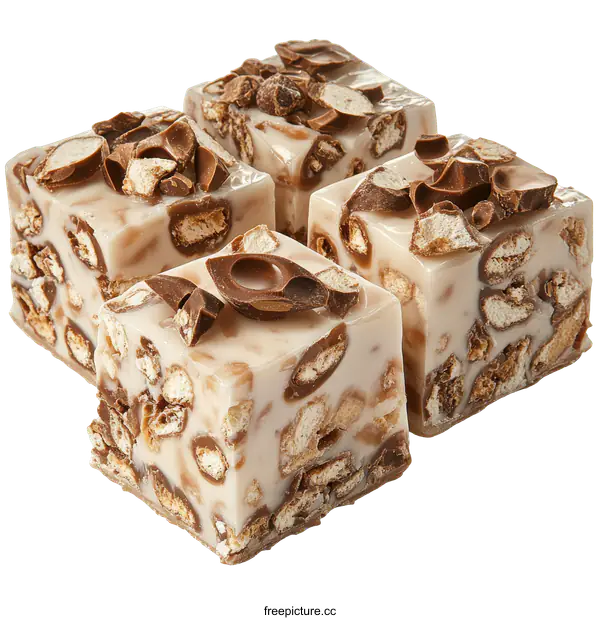 [Transparent Background PNG]Four Square Chocolate Candy Pieces Close Up