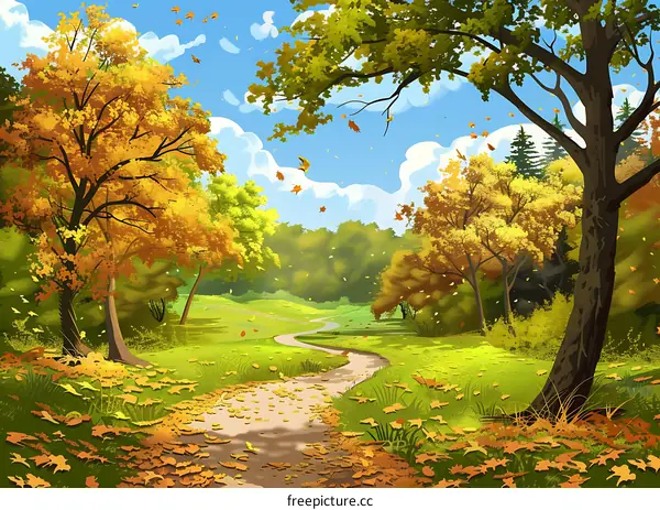 Autumn Forest Path Landscape Painting