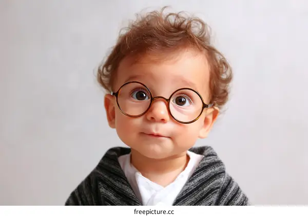 Adorable Baby Wearing Glasses Portrait