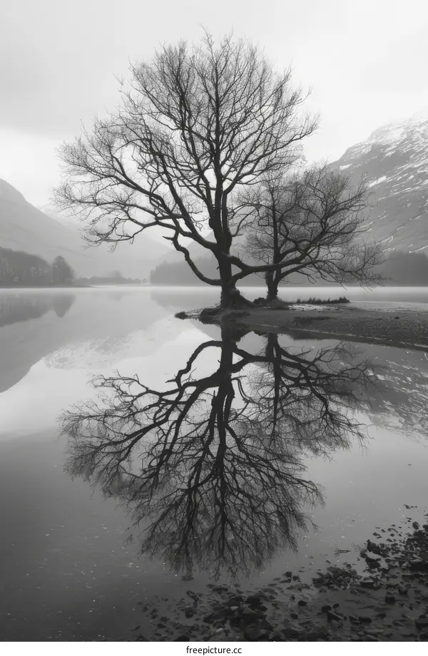 Solitude: Two Trees Reflecting in a Still Lake