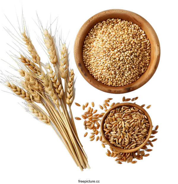 [Transparent Background PNG]Wheat Ears with Bowls of Whole Grain and Spelt