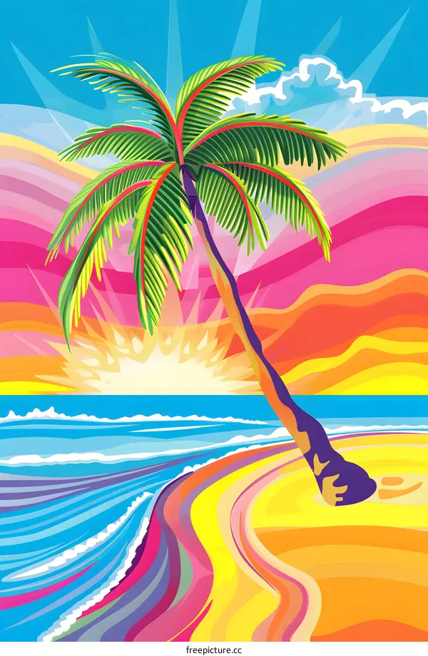 Palm Tree Silhouette On A Beach Sunset