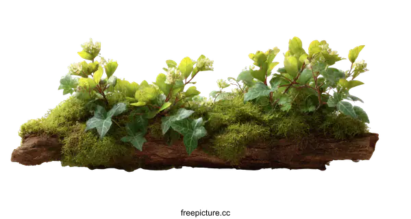 [Transparent Background PNG]Wooden Driftwood Decorated with Moss and Plants