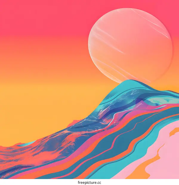 Abstract Mountain Landscape with Sun