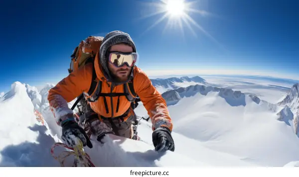 Mountaineer climbing snow mountain