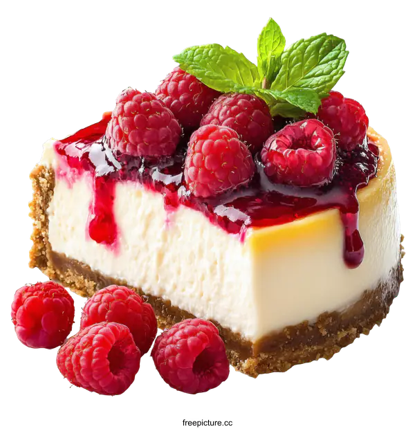 [Transparent Background PNG]Delicious Raspberry Cheesecake Slice Close-up