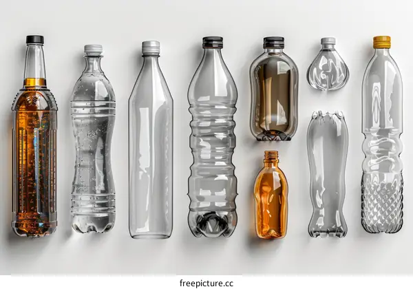A variety of plastic bottles on a white background