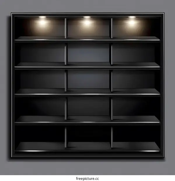 Black Empty Shelf with Lights