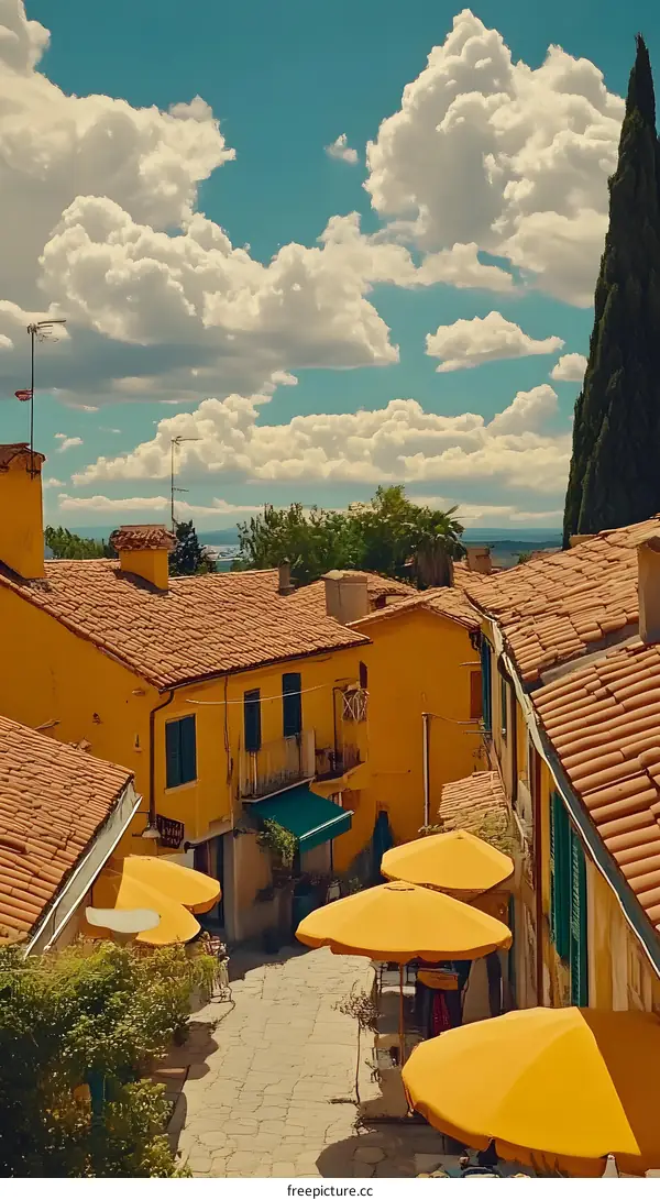 Yellow Buildings in a European Town Square