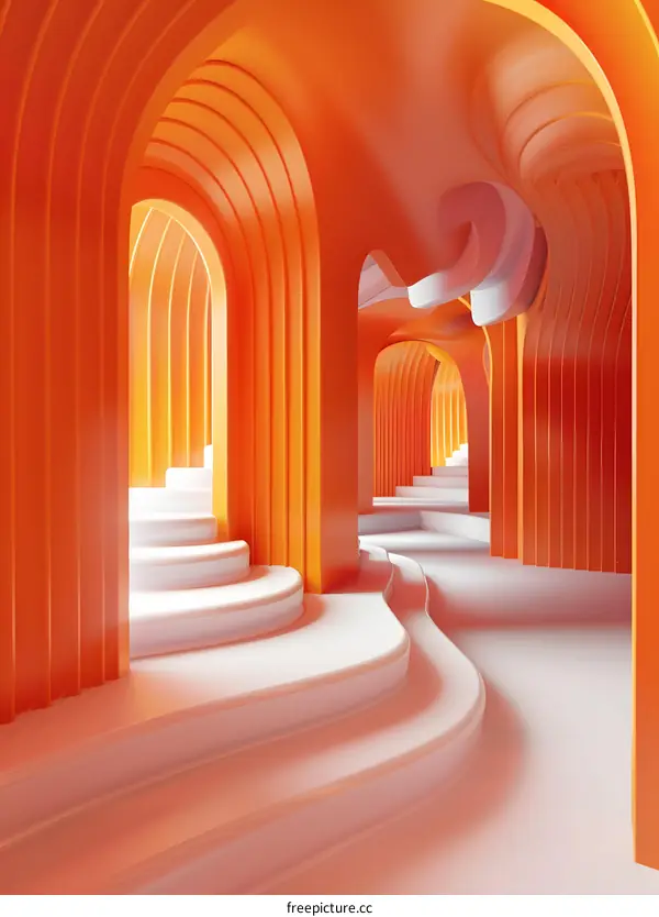 Abstract Orange Archway With Stairs