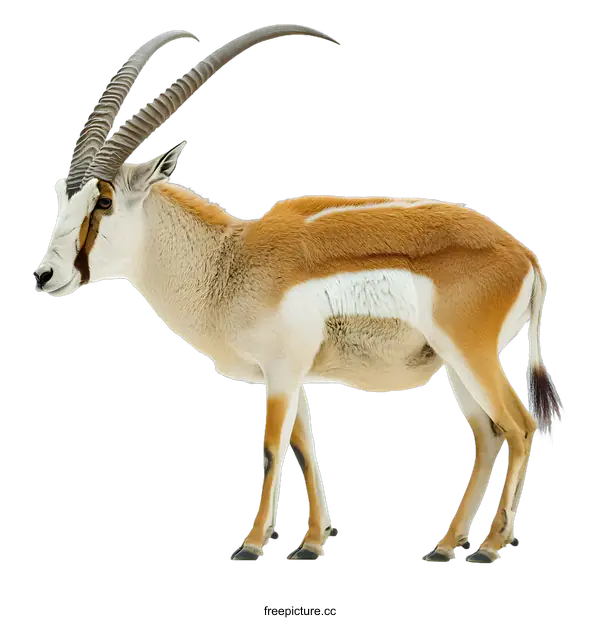 [Transparent Background PNG]Brown and White Springbok with Long Horns Isolated on White Background