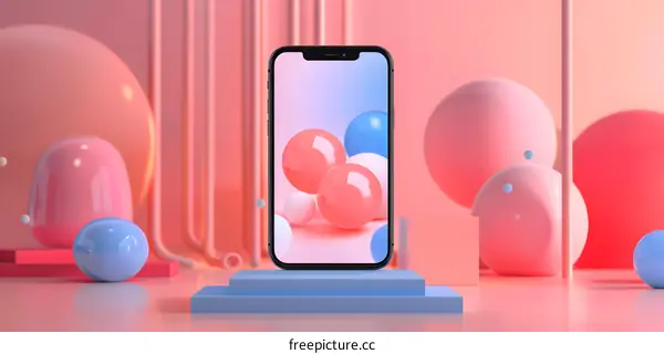 Abstract Pink and Blue Sphere Background with Smartphone