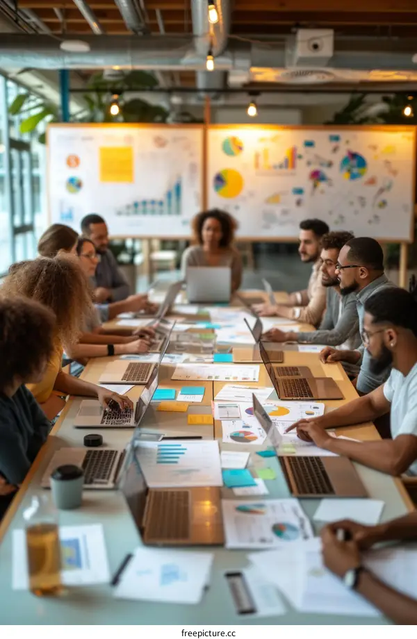 Multiethnic business team working together in a modern office space