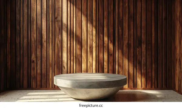 Wooden Wall Display Stand with Concrete Pedestal