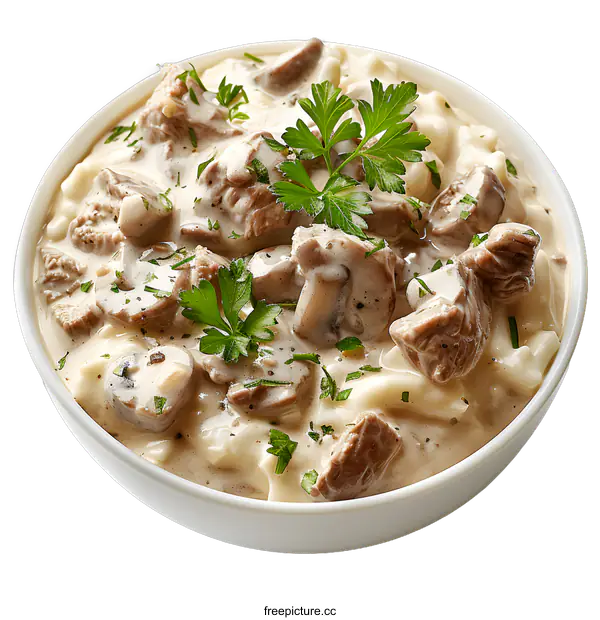 [Transparent Background PNG]Beef Stroganoff with Mushrooms and Parsley